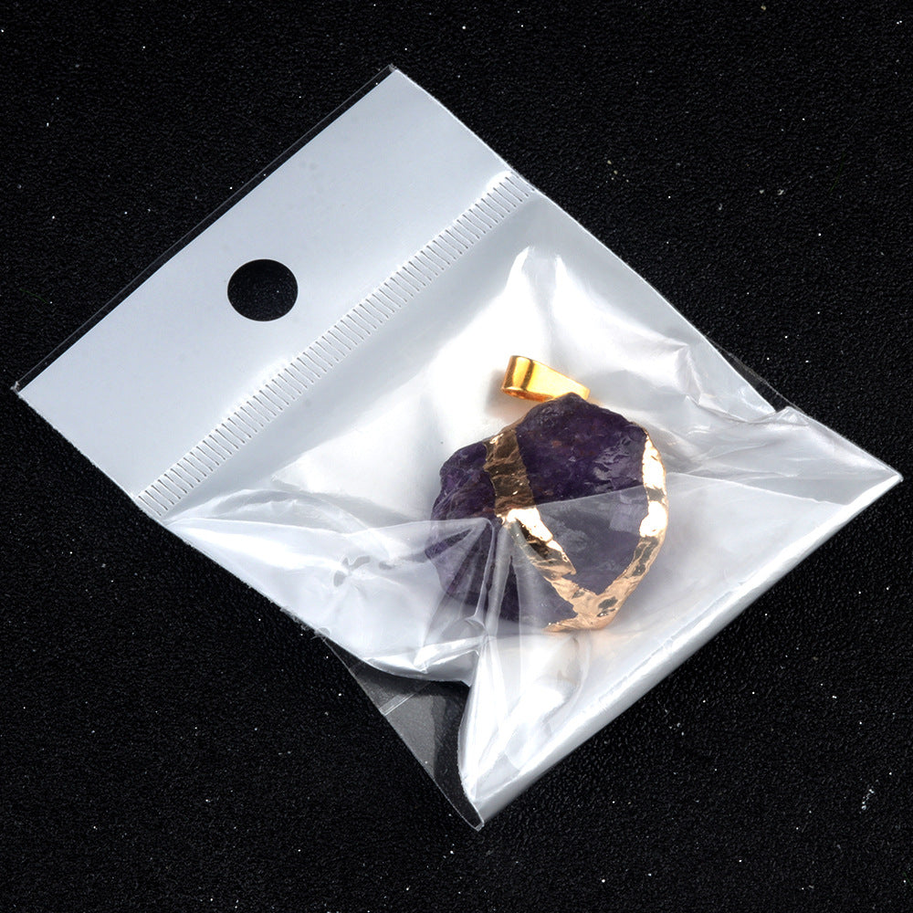 Wholesale 25~35mm Amethyst Original Stone Gold Pendant Yellow Powder White Crystal Irregular Necklace