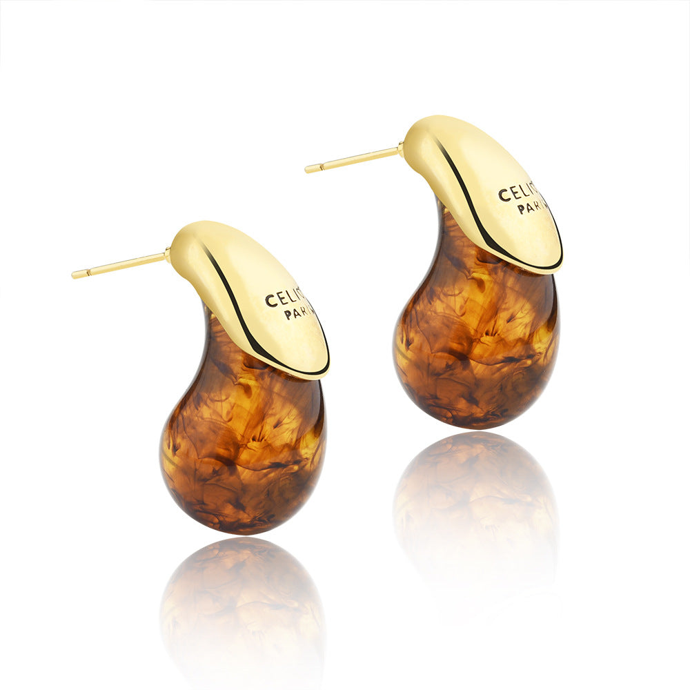 Wholesale  Retro Maillard brown Water Drop Resin Earrings