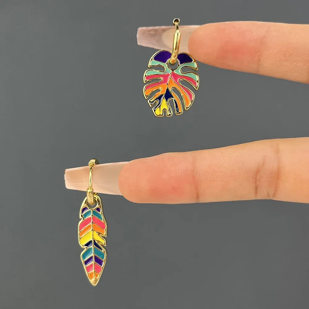 Wholesale Zinc Alloy Drop Oil Leaf Cactus Earrings Trendy Jewelry Accessory for Everyday Wear