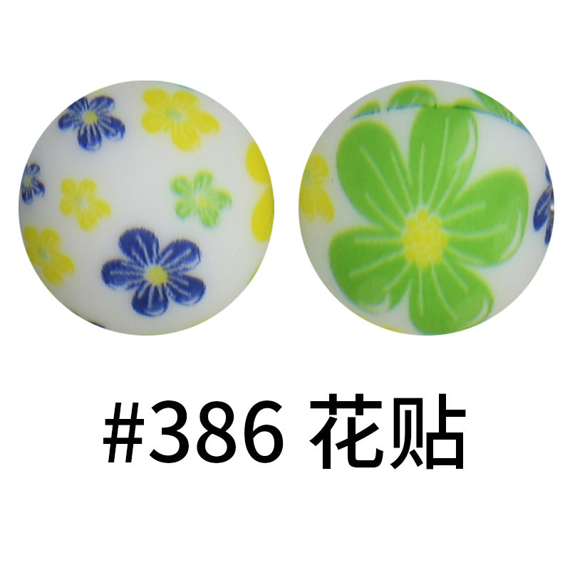 Wholesale 50pcs 15mm Flower Print Silicone Round Beads DIY Bead Accessories ACC-BDS-HeSheng003
