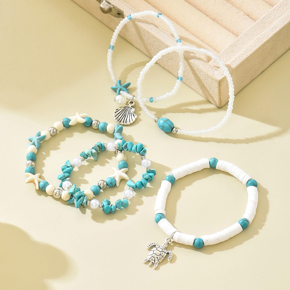 Wholesale Handmade Turquoise Bead Bracelet with Turtle Pendant Beach Summer Jewelry Accessory