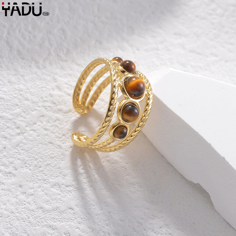 Wholesale 14K Gold Titanium Steel Ring Vintage Inlaid Turquoise Oil Drip Ring ACC-RS-yanc001