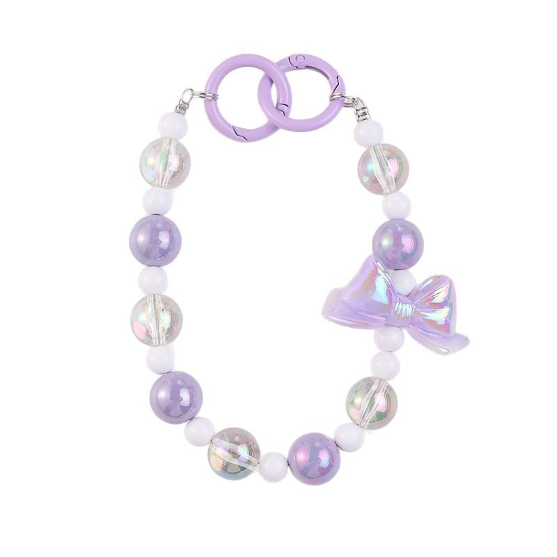 Wholesale Color-plated bow beaded mobile phone chain keychain