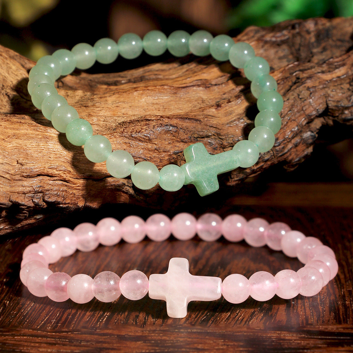Wholesale Pink Crystal Cross Bracelet Natural Stone Beaded Jewelry Accessory for Everyday Wear