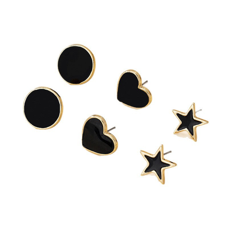 Wholesale Stylish Black Geometric Heart Earrings Alloy Electroplated Jewelry Accessory