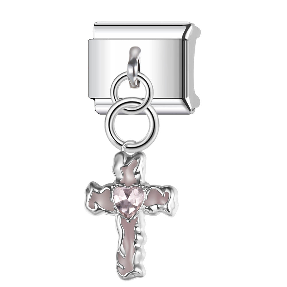 Wholesale Italian Charm Bracelet 9mm DIY Splicing Cross with Diamond Heart Stainless Steel Composable Bracelet