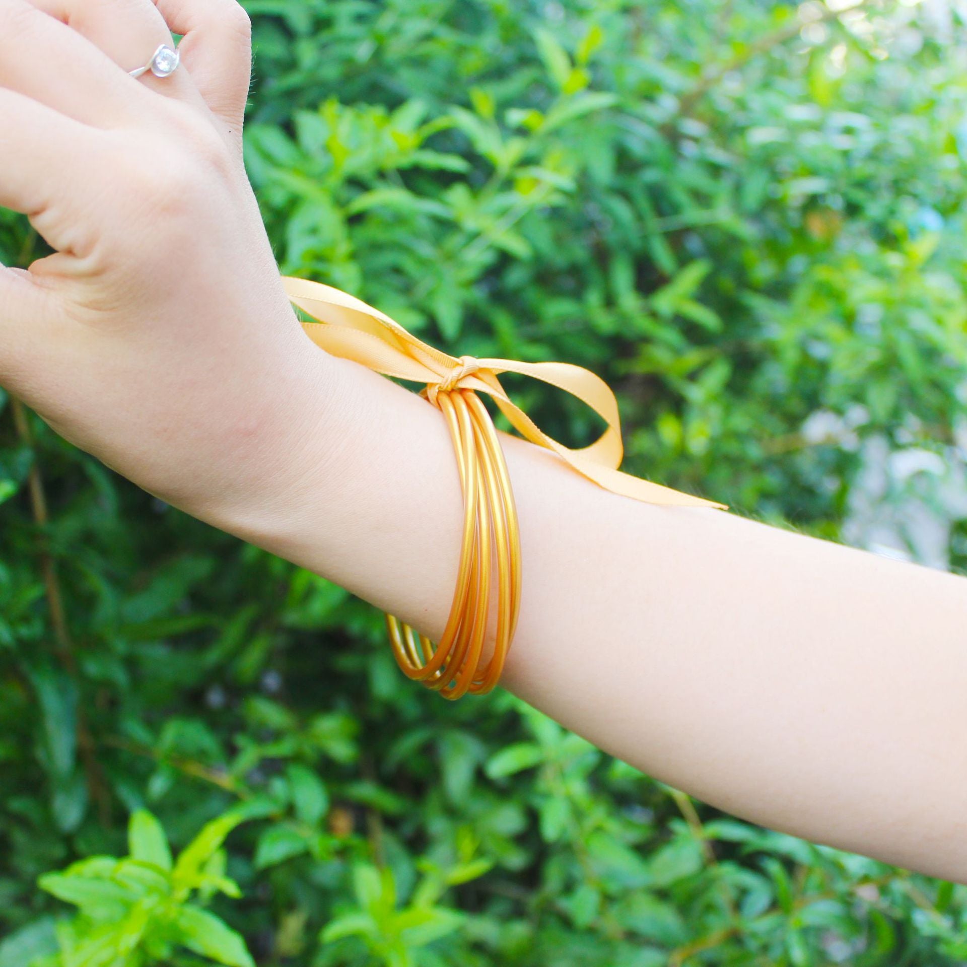 Wholesale Plastic Silicone Tube Gold Foil Jelly Bangles Five Layer Bracelet ACC-BT-YTian001