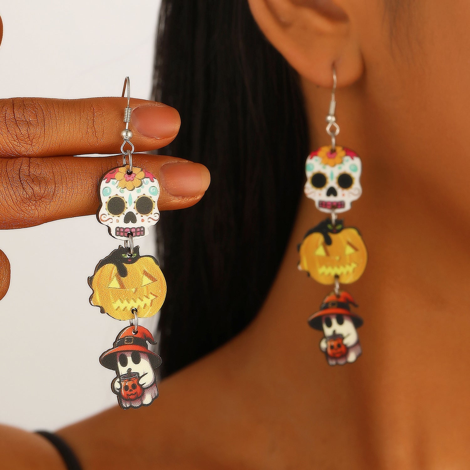 Wholesale  Halloween Wooden Color Printed Earrings