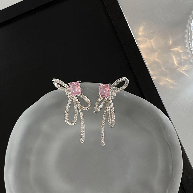 Wholesale Light Luxury Pink Bow Super Shiny Earrings ACC-ES-NingKa003