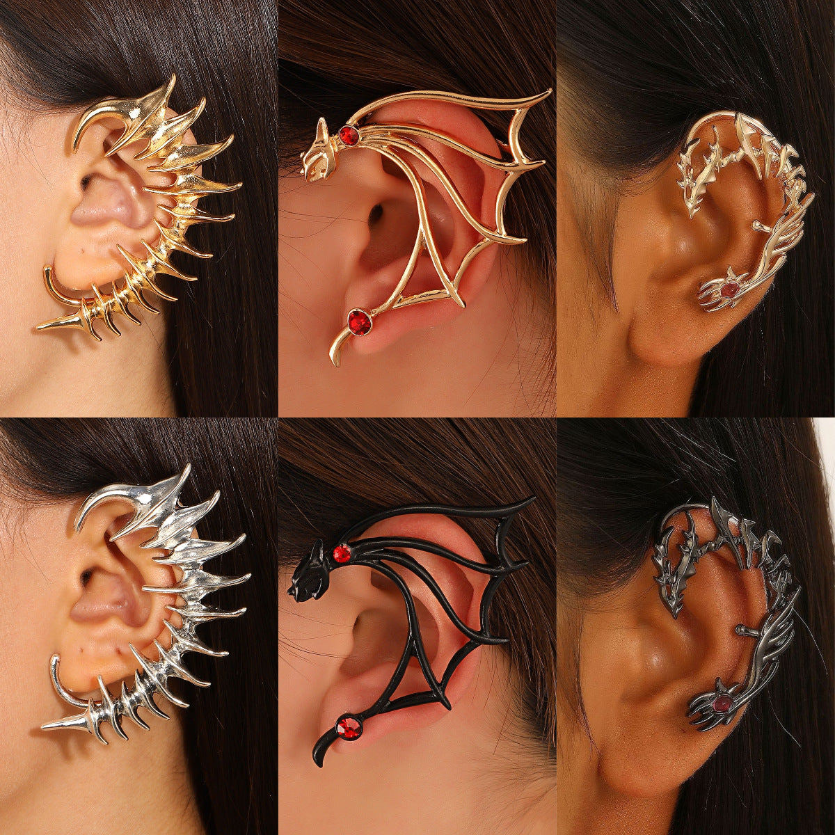 Wholesale Dragon Ear Cuff Clip On Earrings For Women Punk Style Non Pierced Zircon Ancient Silver Stylish Jewelry Gift