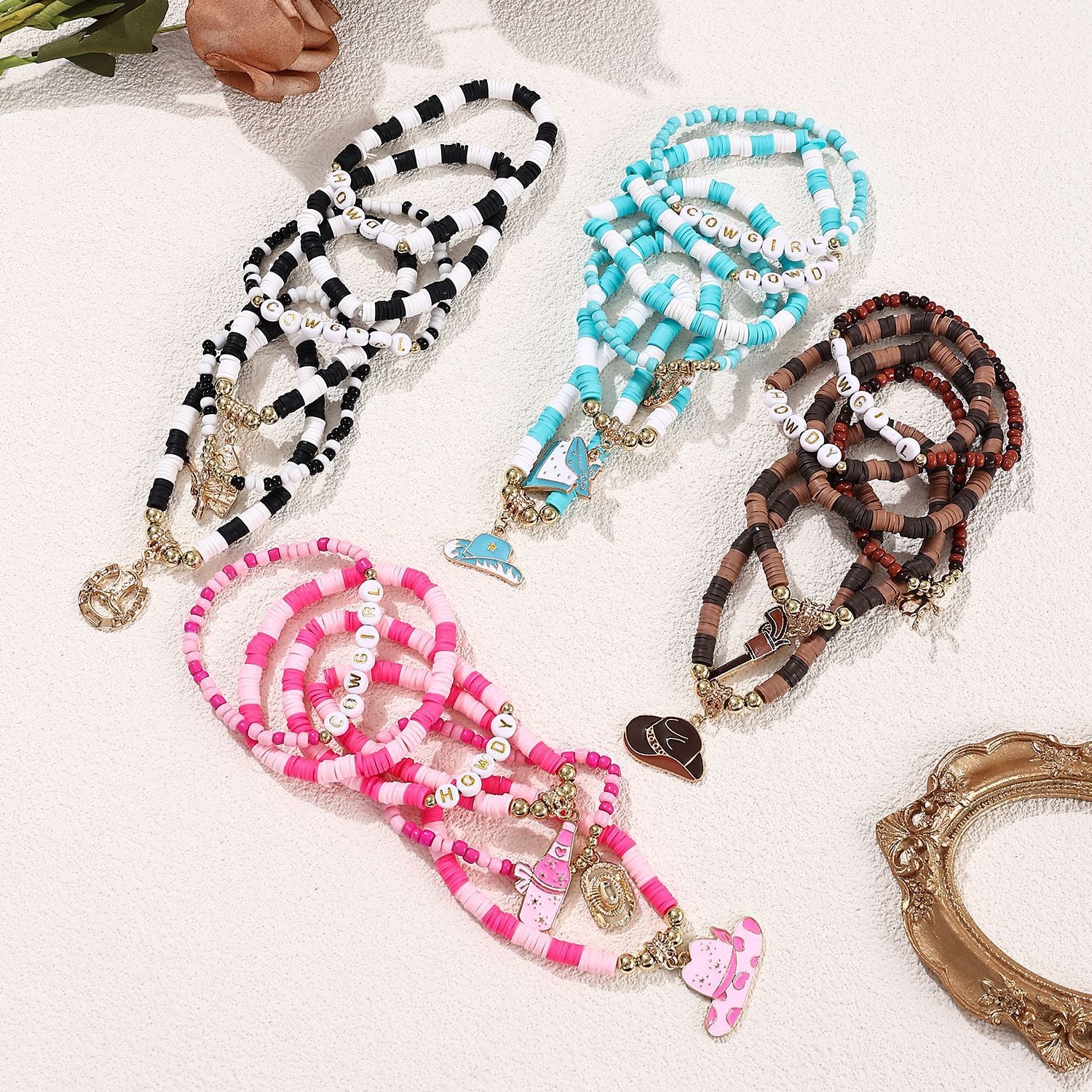 Wholesale  Soft clay western Denim style bracelet set