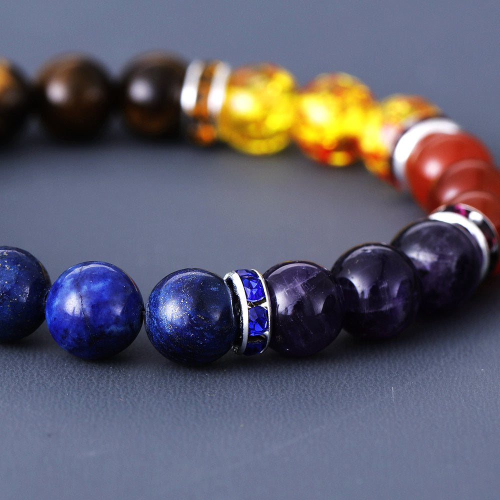 Wholesale Natural Stone Colorful Chakra Handmade Beaded Elastic Couple Bracelets ACC-BT-LZ007