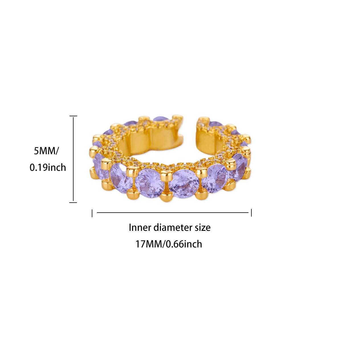 Wholesale Heart Shape Purple Bow Zircon Ring 18K Gold Plated Fashion Accessory Gift for Women Boutique Resale