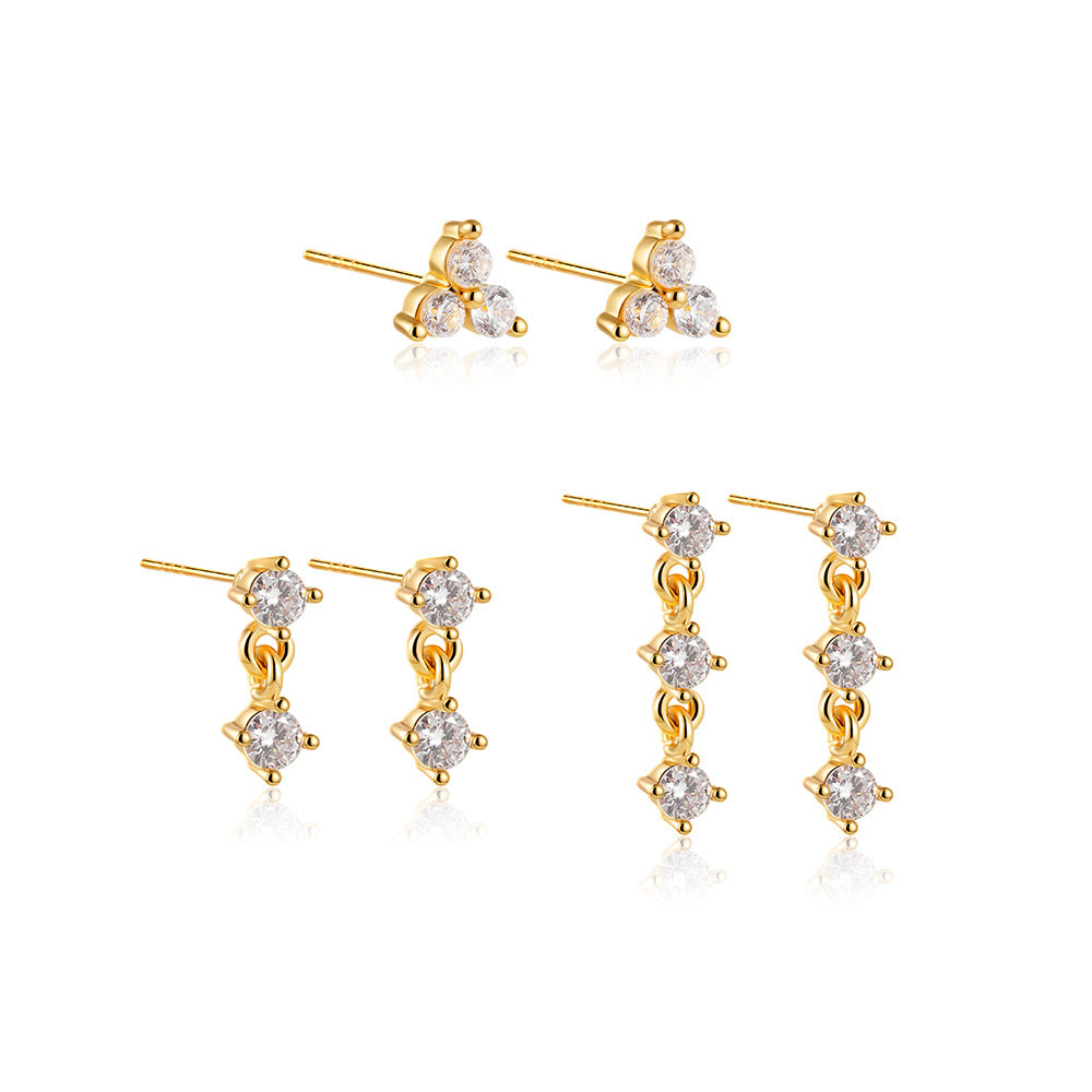 Wholesale 18K gold simple temperament inlaid zircon earrings