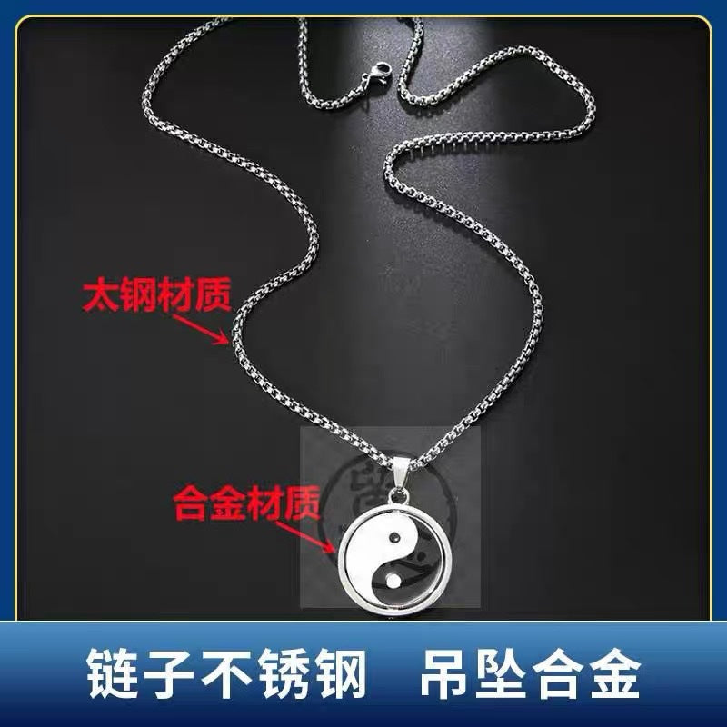 Wholesale Stainless Steel Drip Oil Tai Chi Gossip Pendant Necklace Chinese Style Hip Hop Trendy Jewelry Accessory for Party