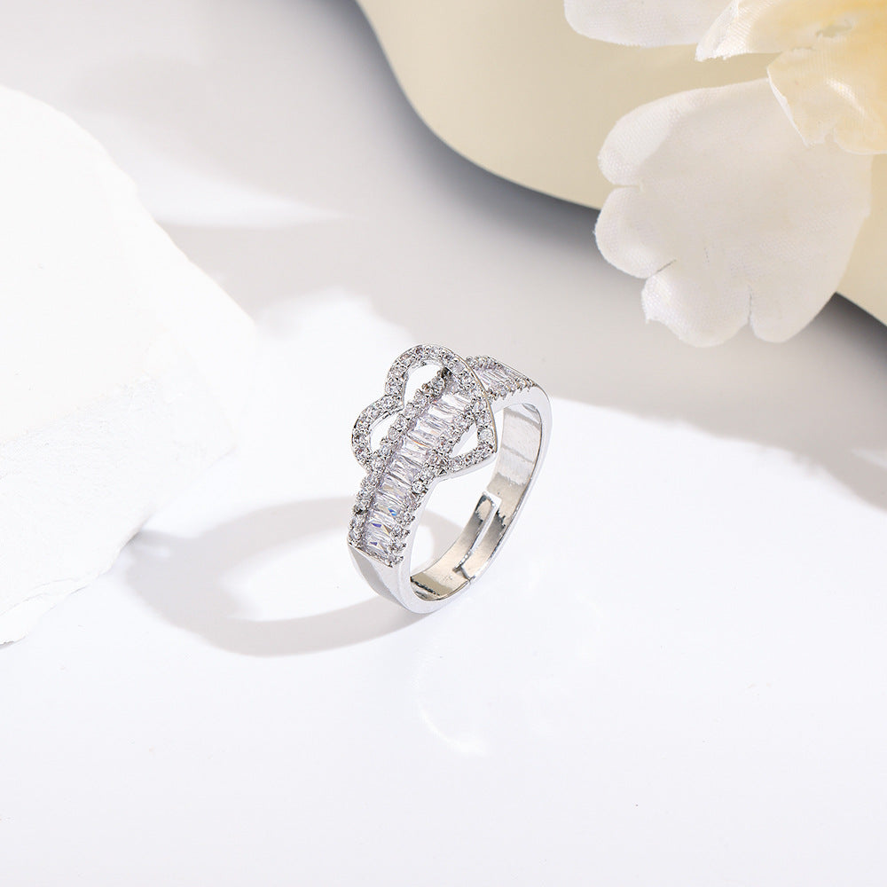 Wholesale Copper plated 18k zircon heart vintage ring