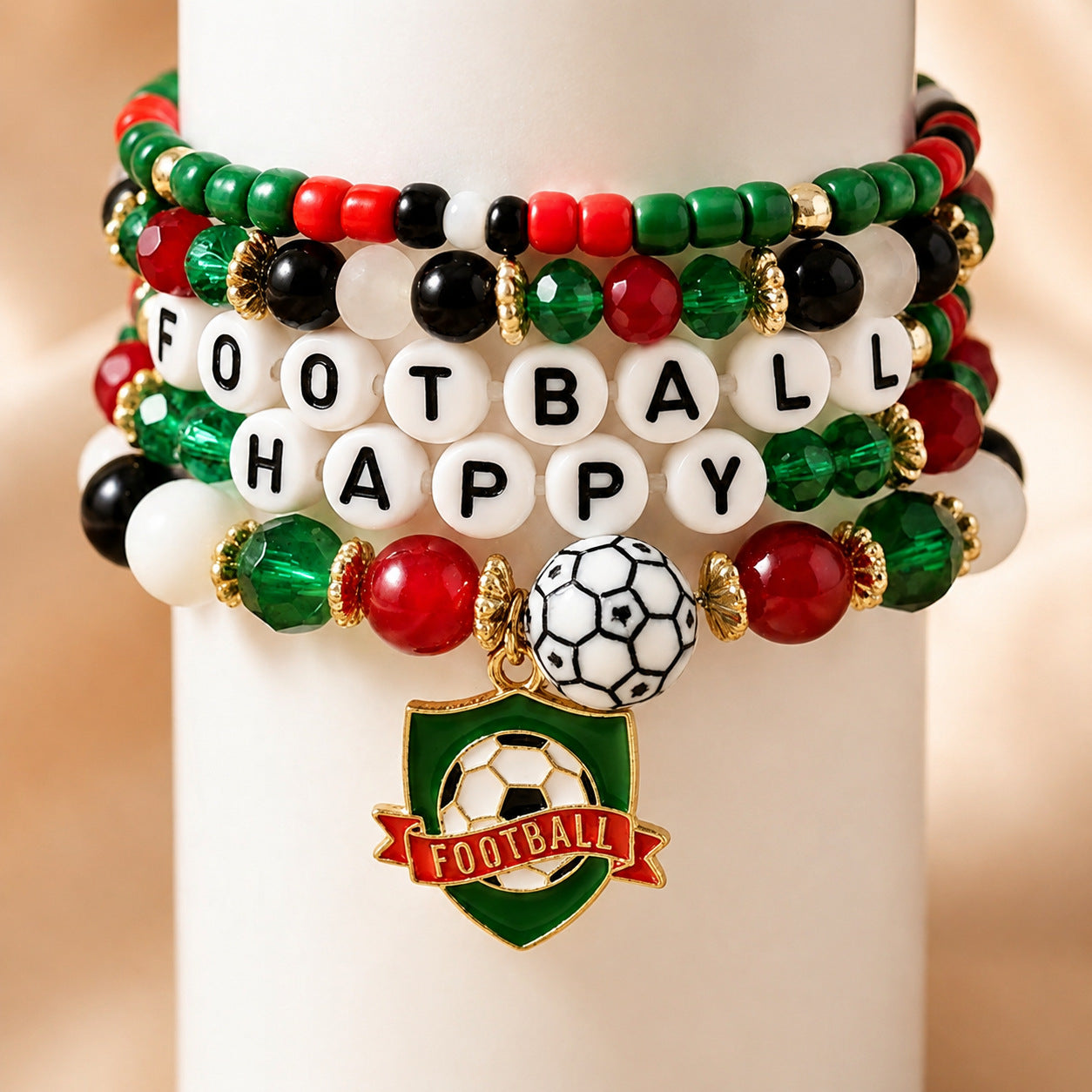 Wholesale Natural Stone Handmade Beads Football Bracelet Set Trendy Fashion Accessory