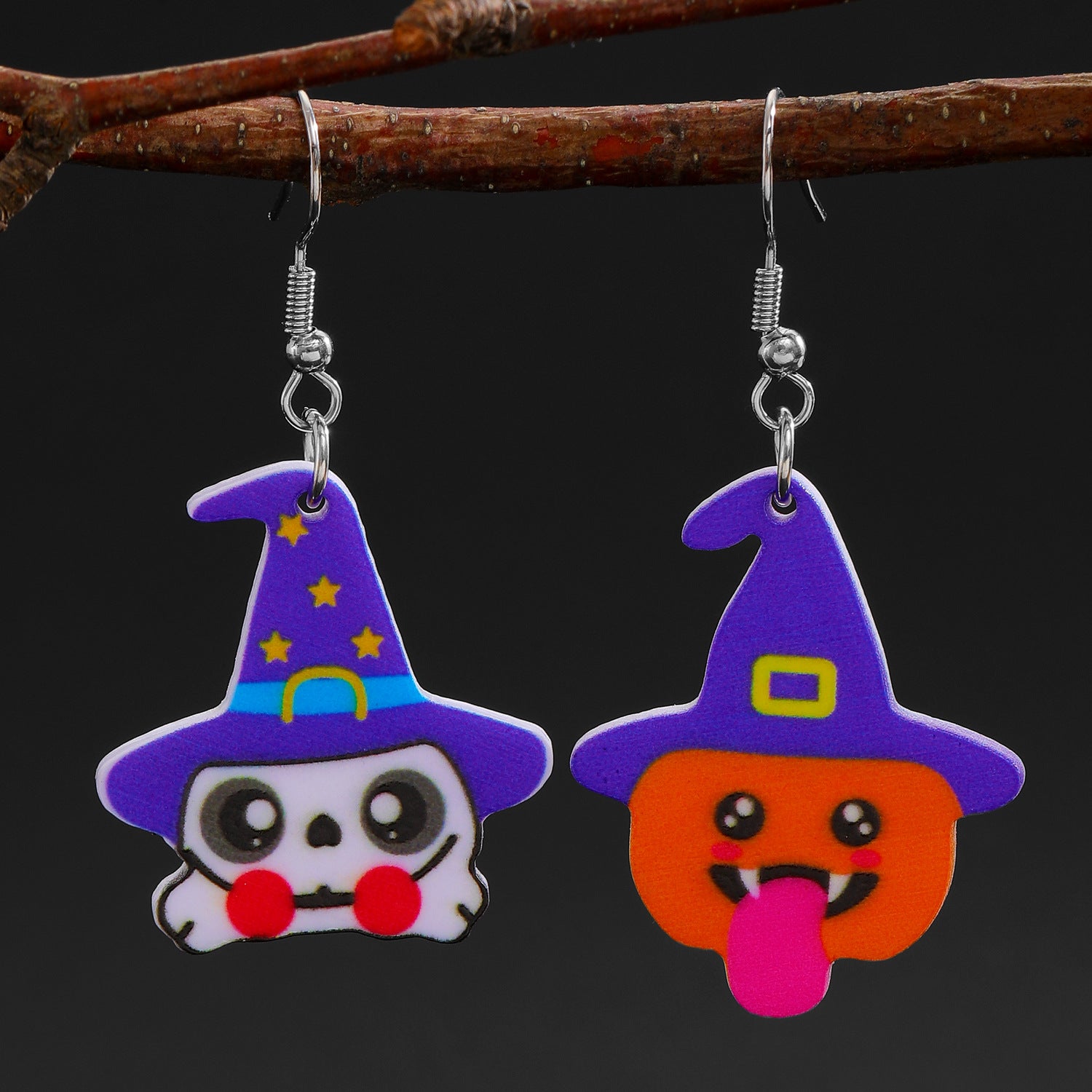 Wholesale Acrylic  Pumpkin Witch Hat Cartoon Earrings Jewelry Accessory Gift