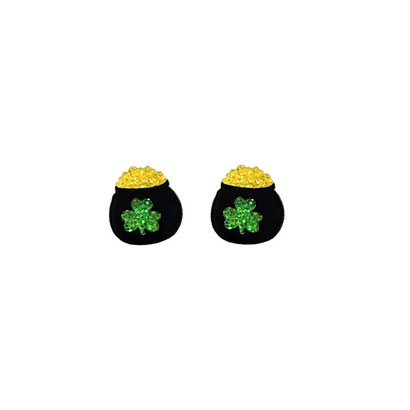 Wholesale 2 pairs/pack St. Patrick's Day Green Lucky Happy Clover Earrings ACC-ES-HY217