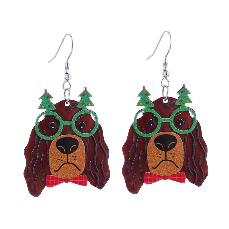 Wholesale Christmas Colorful Acrylic Elk Wine Glass Puppy Earrings ACC-ES-CT036