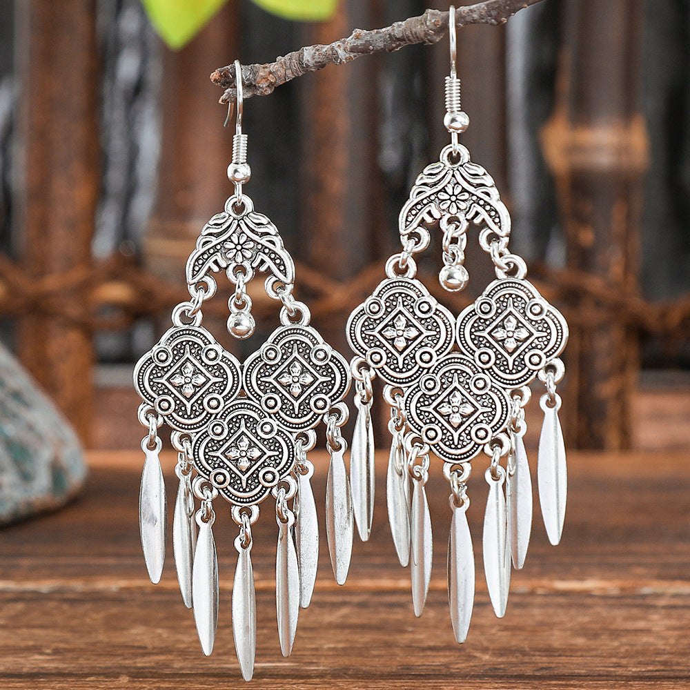 Wholesale Alloy Bohemian Tassel Earrings Ethnic Geometric Design for Women Boutique Resale