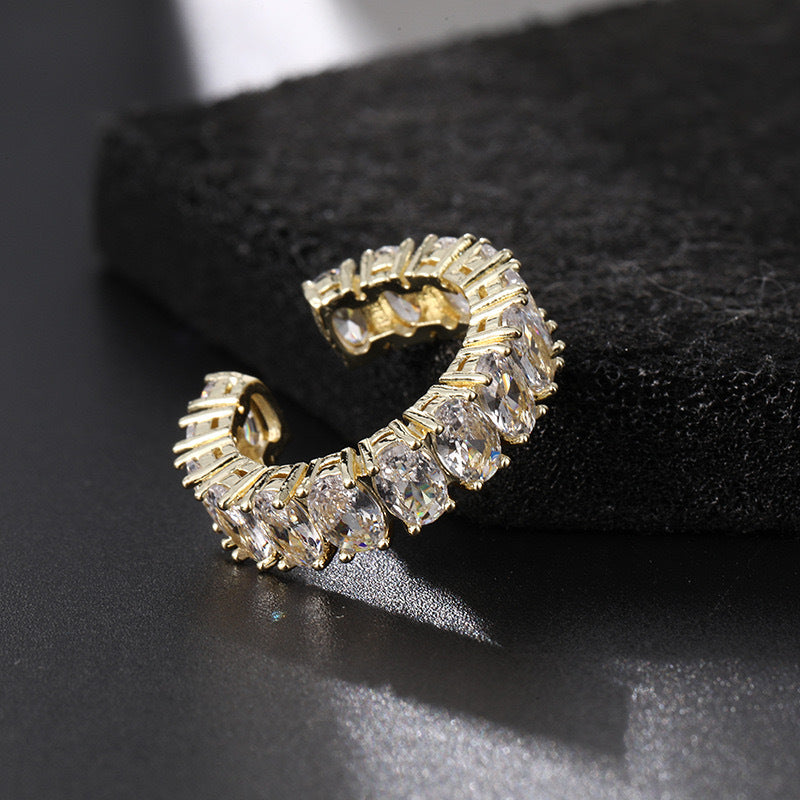 Wholesale Stylish Rainbow Zirconia Open Adjustable Ring Gold Tone Copper Electroplated For Unisex Fashion Jewelry Accessory