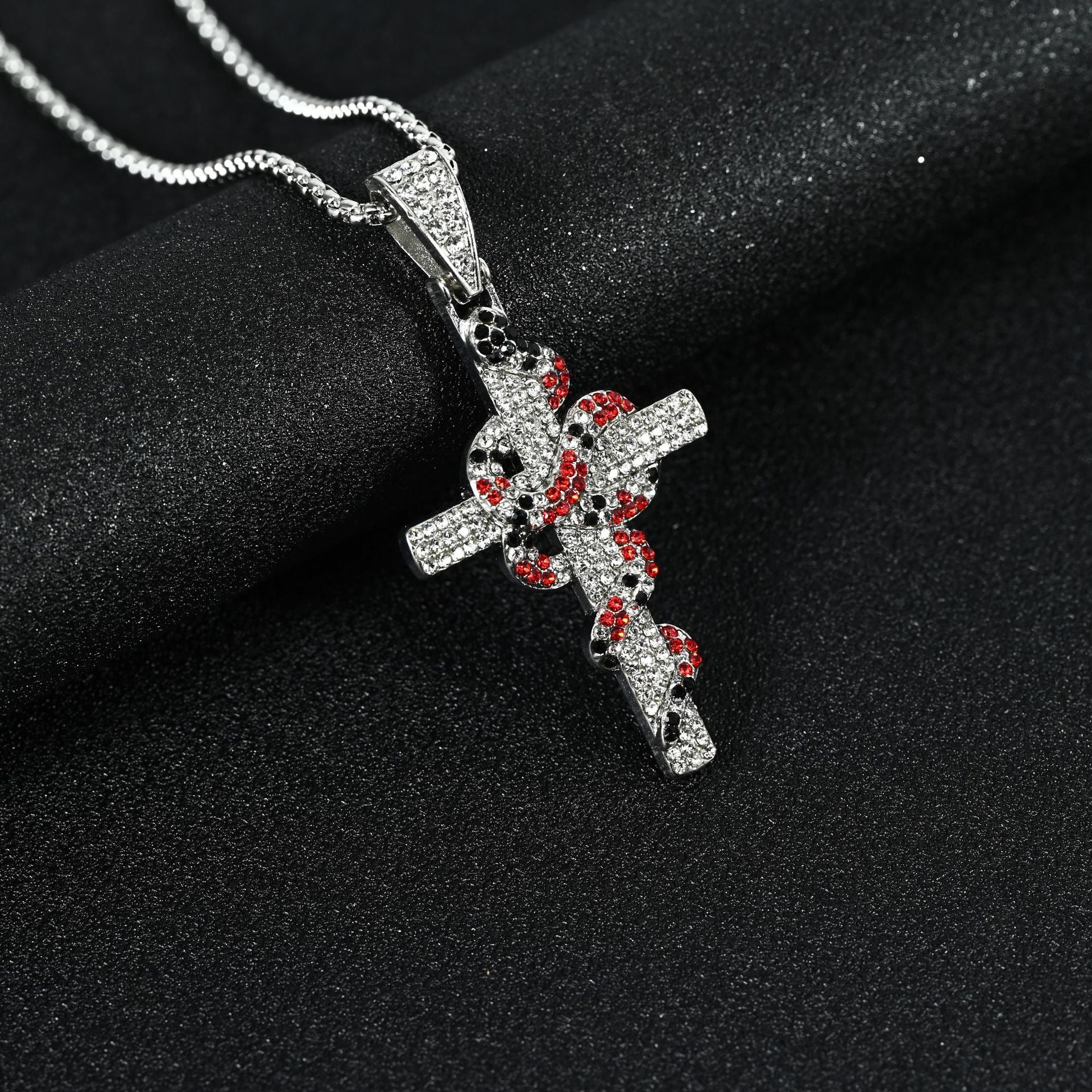 Wholesale Retro Hip Hop Cross Snake Pendant Necklace Zinc Alloy Zircon Men S Jewelry Accessory