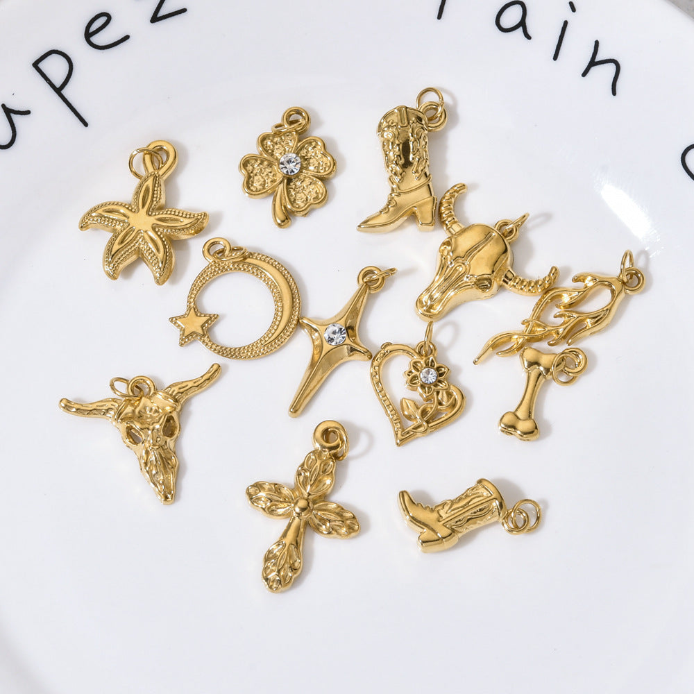 Wholesale European and American Cross-Border Popular Bull Head and Horn Cross Pendant Simple Keychain Bracelet Necklace Pendant Jewelry Accessories