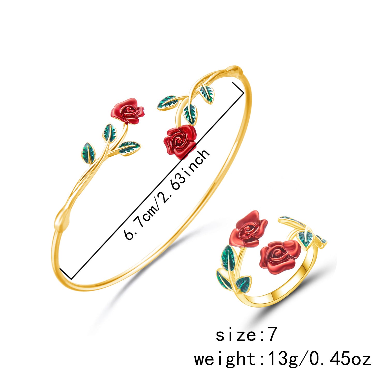 Wholesale Trendy Dripping Oil Gold Alloy Jewelry Set Ring And Bracelet For Women Gift