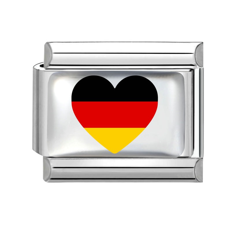 Wholesale Electroplated Stainless Steel Heart Italian Flag Charm DIY Bracelet Jewelry Accessory Boutique Resale