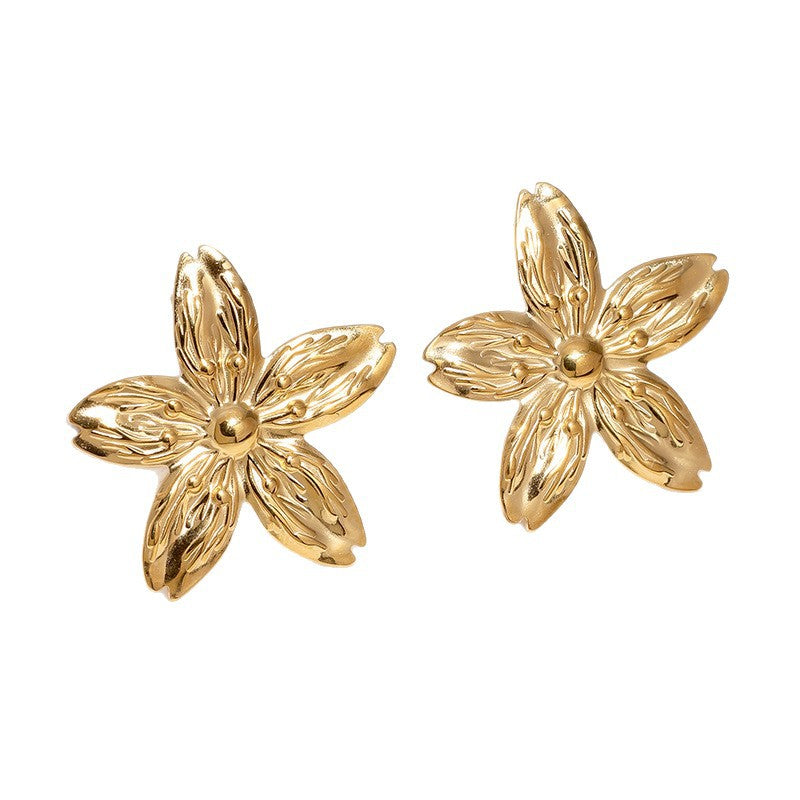 Wholesale Stainless Steel Gold Plated Flower Stud Earrings For Women Sweet Minimalist Chic Party Jewelry Accessory
