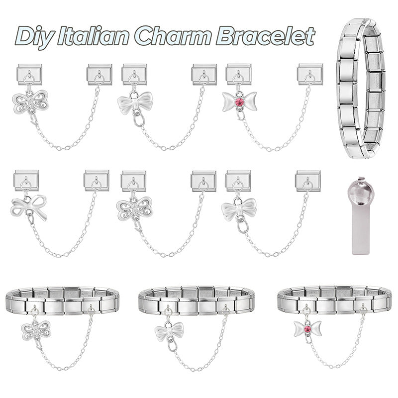 Bracelet de charme italien en gros 9 mm DIY SPLICURE DOUBLE PENDANT BRACILABLE D'ECHELABLE EN ACI