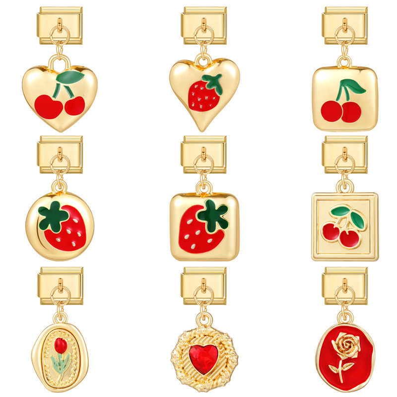 Wholesale 9mm Gold Background Red Cartoon DIY Italian Charm Bracelet ACC-BT-Xieh019