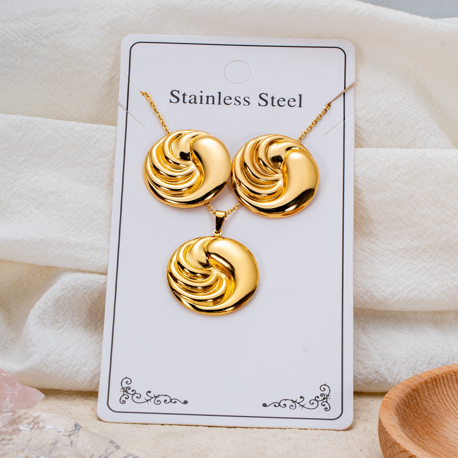 Wholesale Stainless Steel Electroplated Earring and Necklace Set - Trendy Office Lady Style,  Fashion Accessory Boutique Resale