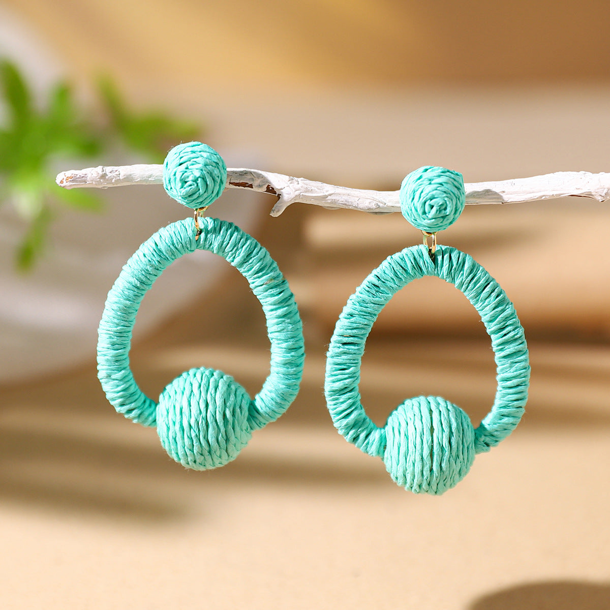 Wholesale Bohemian Exaggerated Raffia Earrings Hand Woven ACC-ES-XLH002