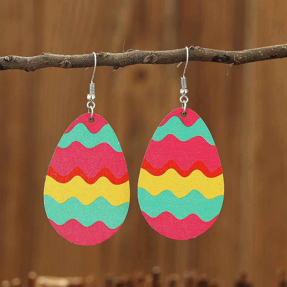 Wholesale Wooden Egg Earrings Easter  Ear Jewelry