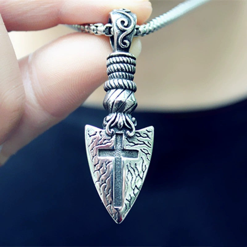 Wholesale Men's Hip Hop Arrow Shield Cross Pendant Retro Necklaces
