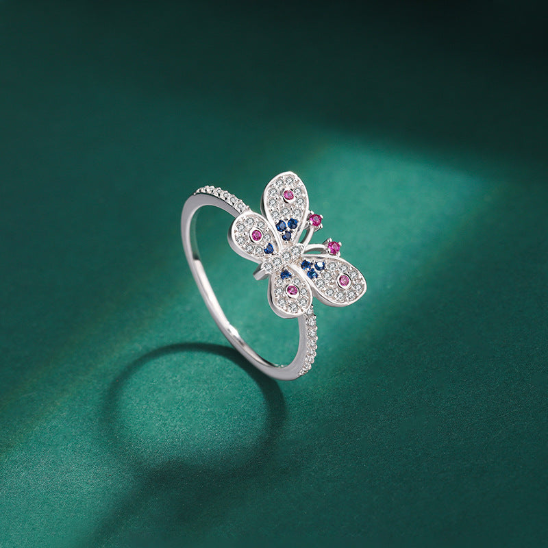 Wholesale Butterfly light luxury  silver  full diamond zircon ring