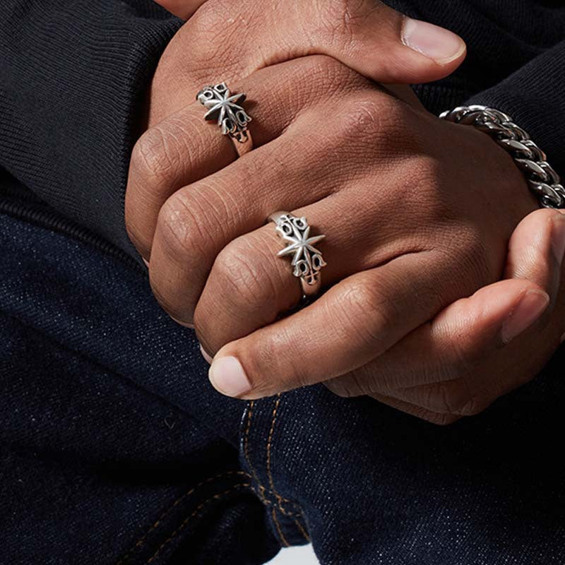 Wholesale Retro Hip Hop Six Pointed Star Ring Silver Tone Zinc Alloy Fashion Jewelry Accessory Gift