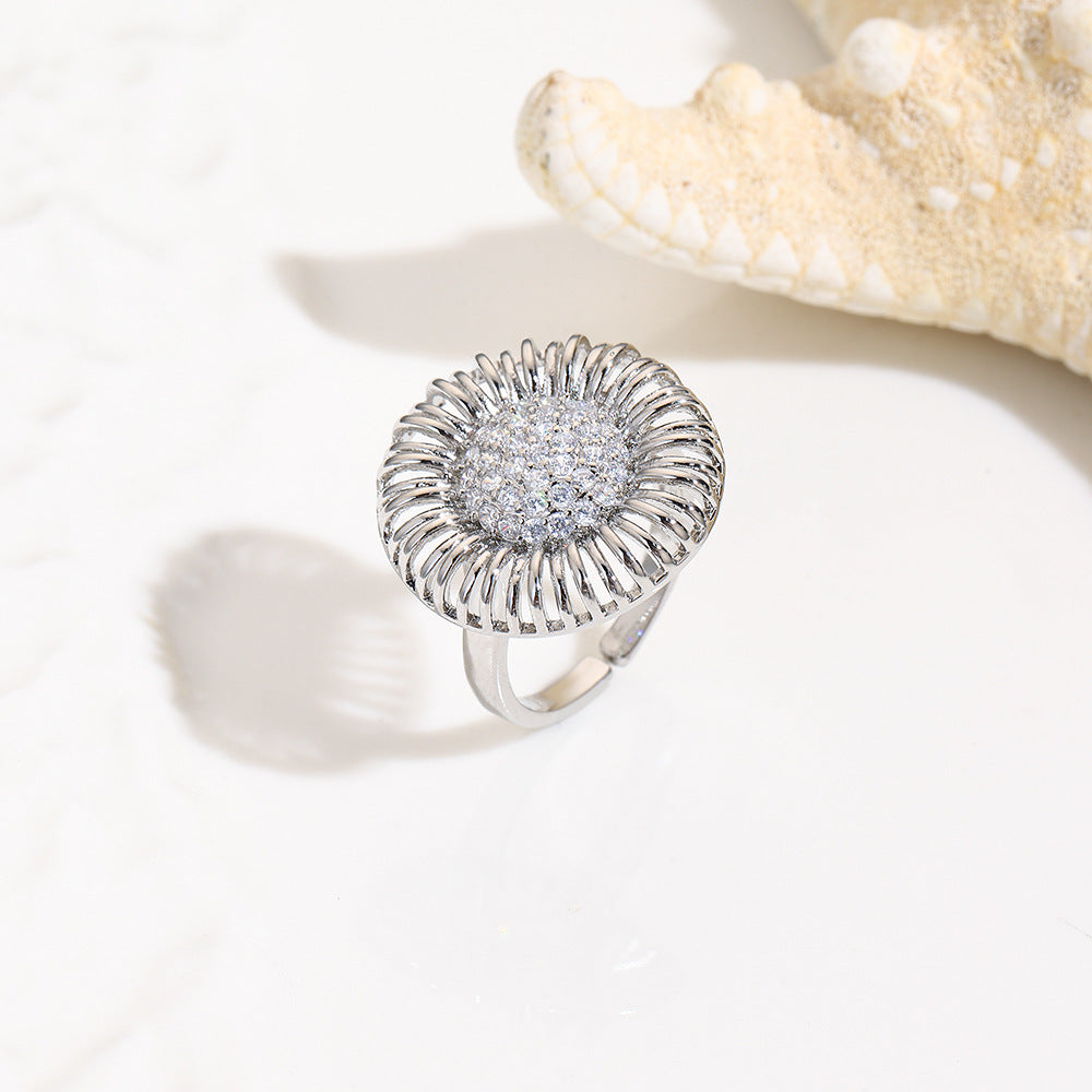 Wholesale 18k gold zircon round adjustable ring