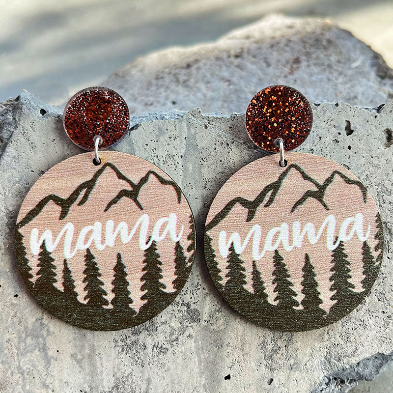 Wholesale 2pcs/ pack Wooden Mother' s Day Rainbow Mountain Bear Earrings