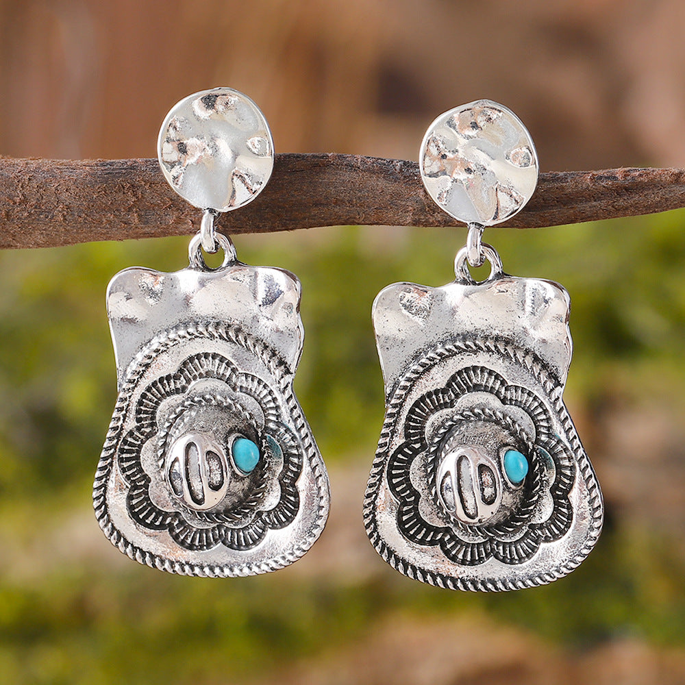 Wholesale  Western Denim Hat Pendant Vintage Earrings