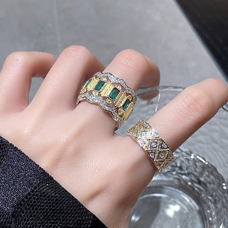 Wholesale Retro Brushed Craft Woven Pattern Gold Micro-inlaid Ring Adjustable Rings ACC-RS-JiuHao008