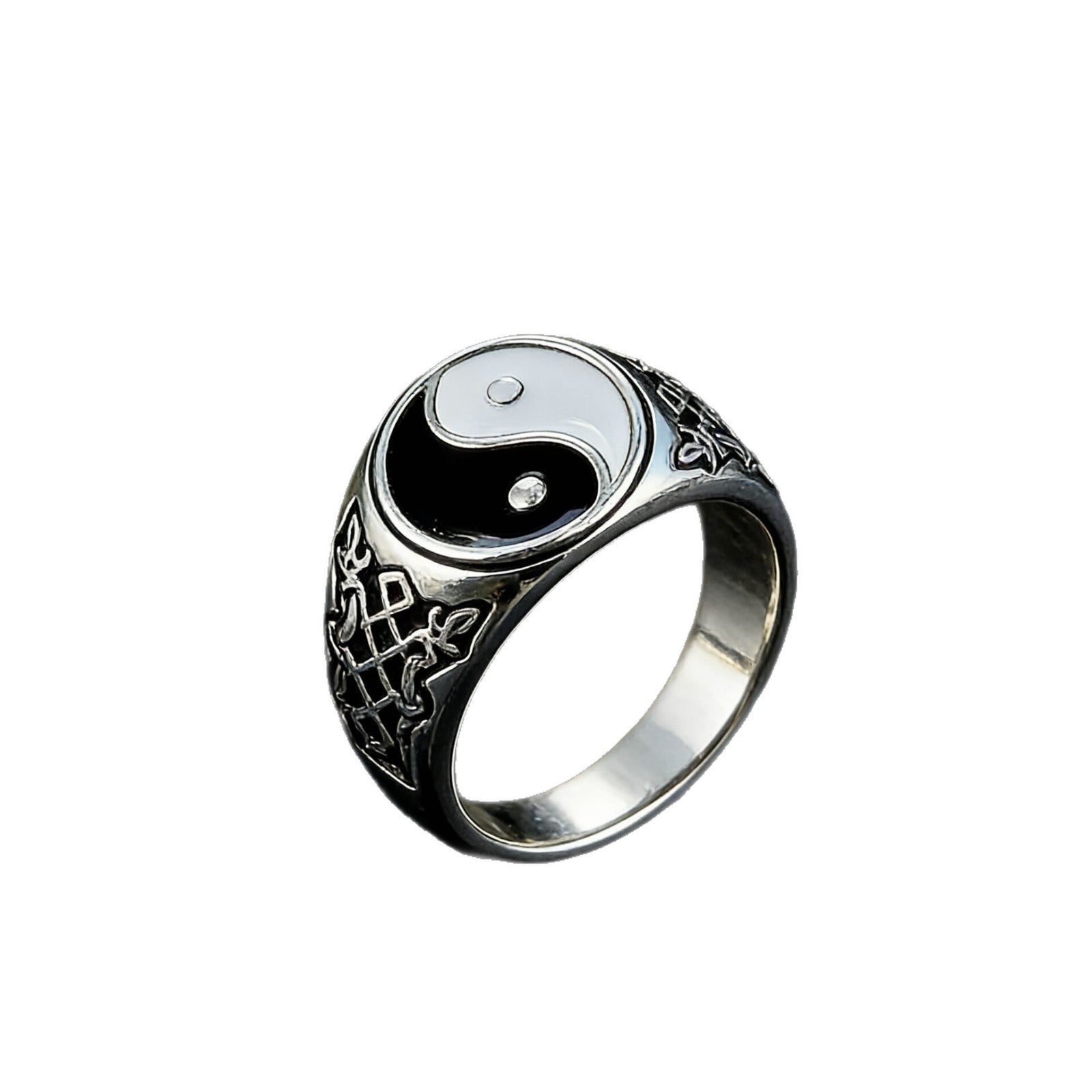 Wholesale Antique Silver Zinc Alloy Taiji Bagua Ring Unisex Drip Oil Jewelry Accessory