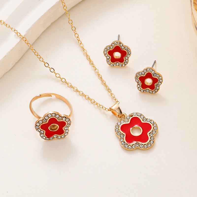 Wholesale Diamond Dripping Hollow Five-pointed Star Necklace Ring Earring Sets ACC-NE-ChaoKai010