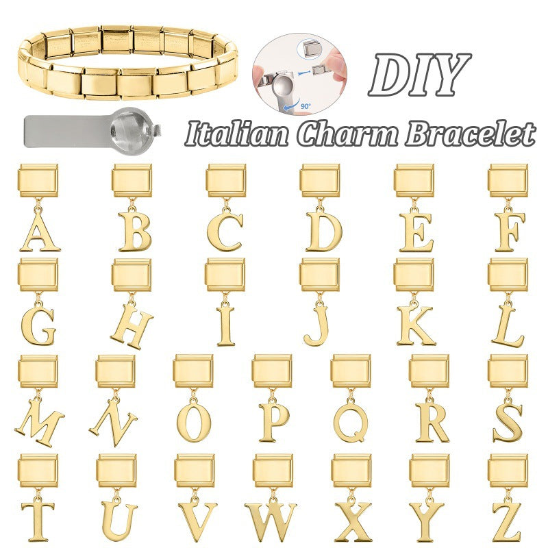 Wholesale 9mm Italian Charm Starter Bracelets DIY Letter Series Stainless Steel Composable Bracelet