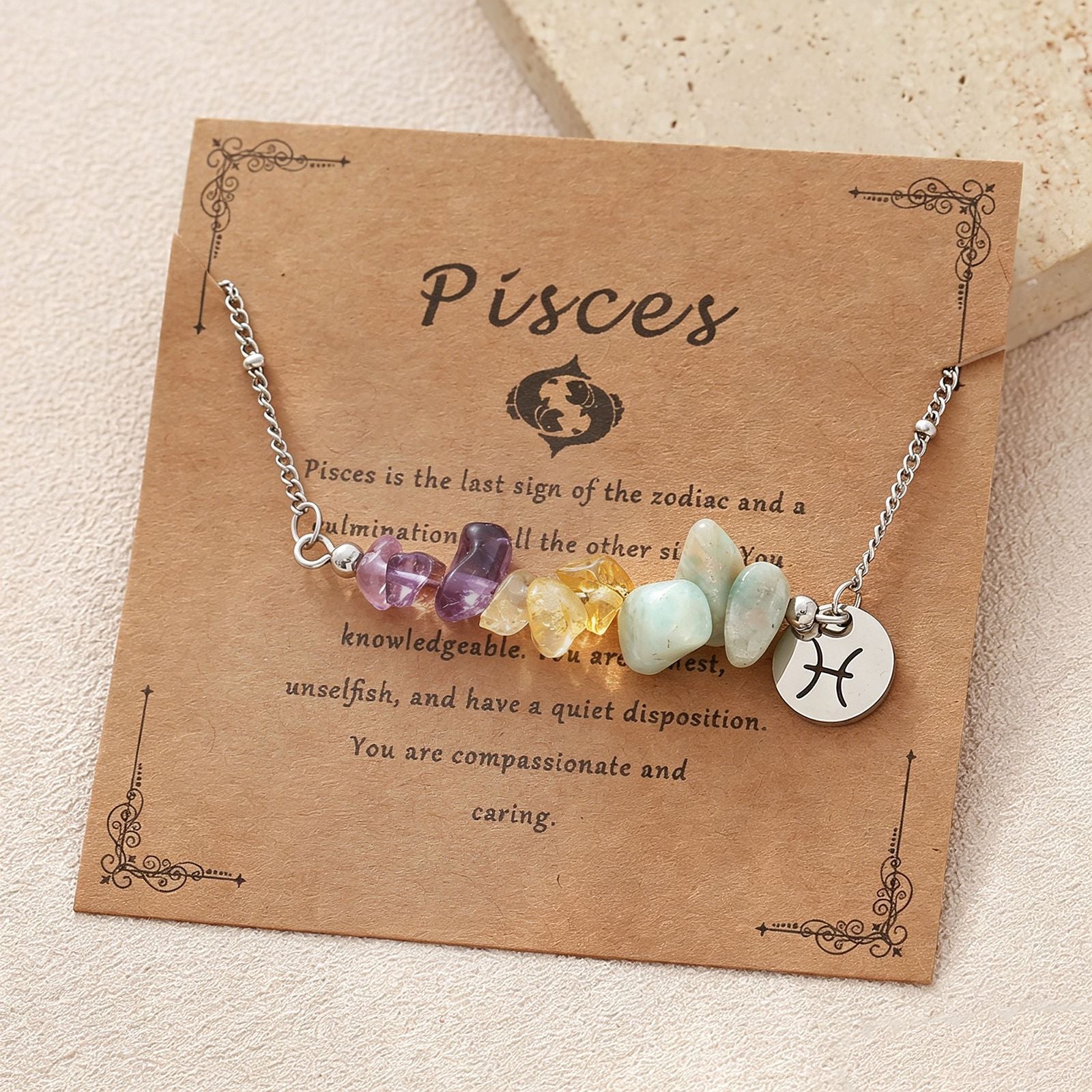 Wholesale Zodiac Stone Crushed Stainless Steel Bracelet with Pendant Fashion Accessory Gift