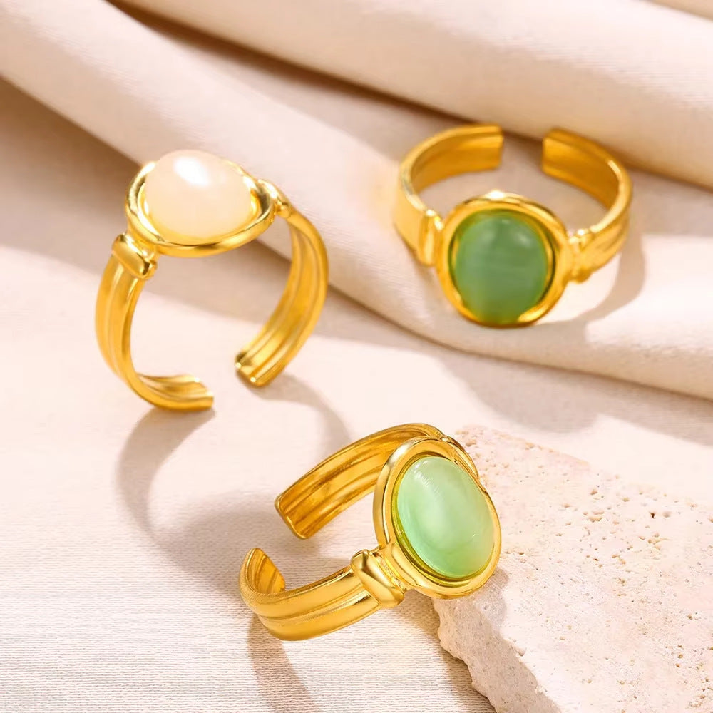 Wholesale Retro Oval Cat' s Eye Stone Ring,  Gold-Tone Stainless Steel,  Adjustable,  Everyday Gift