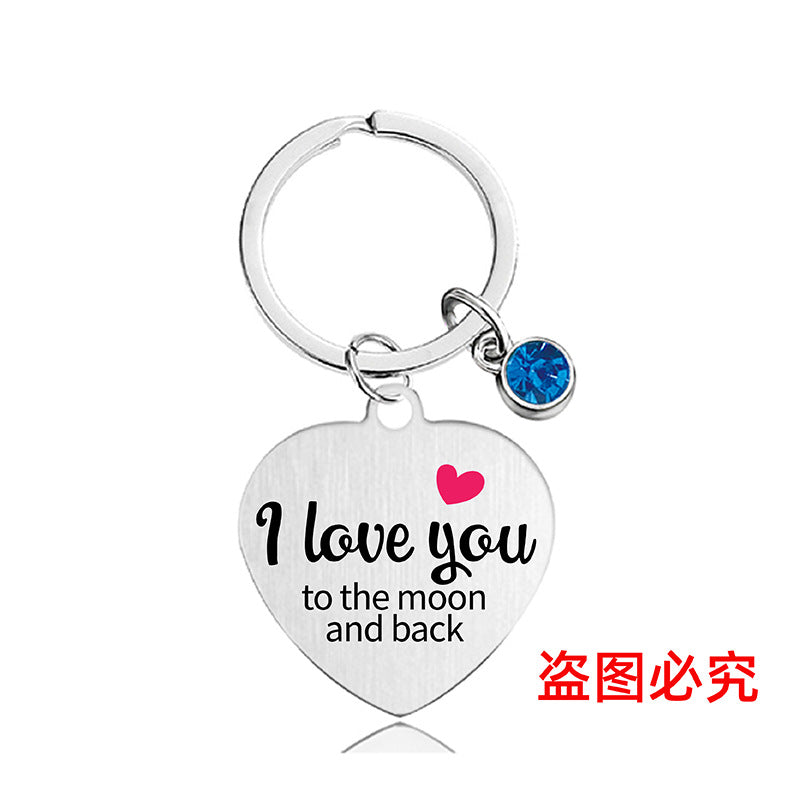 Wholesale Color Printed Blue Diamond Family Affection Inspirational Gift Metal Keychain Creative Keychain ACC-KC-Ganggu022