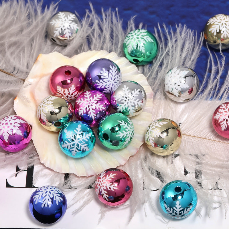 Wholesale 100pcs/pack Christmas color printed snowflake Acrylic Beads DIY Bead Accessories
